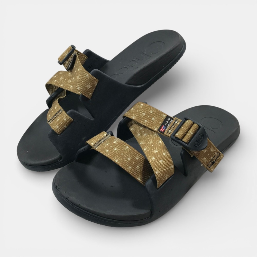 Chaco Chillos Slide Sandals Mens 10 Black Tan Adjustable Straps Sport Slides